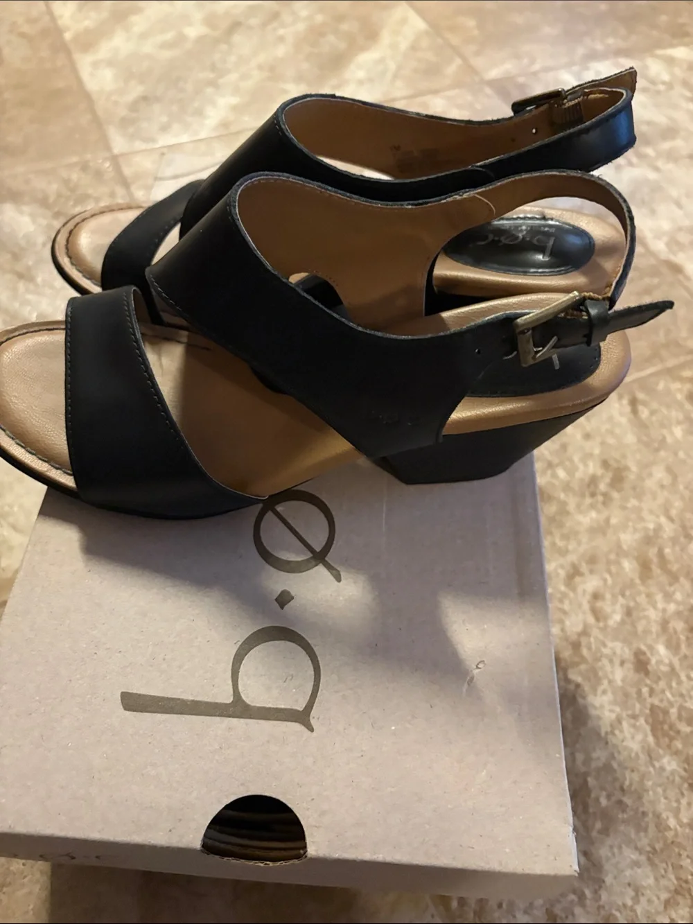 b.o.c. Black Leather Crisscross Wedge Sandals